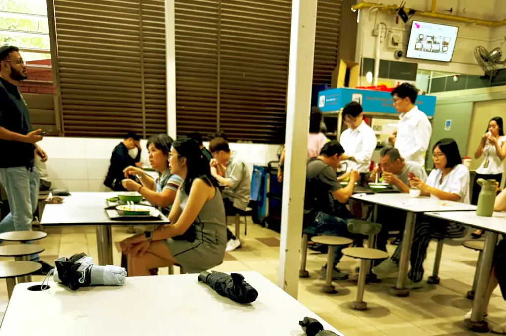 Shared tables after meals have ended.